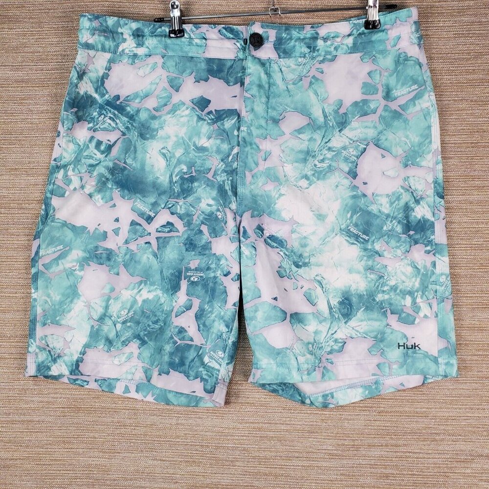 Huk Performance Fabric Board Shorts Mens 38 Fracture Camo Beachcore Surf